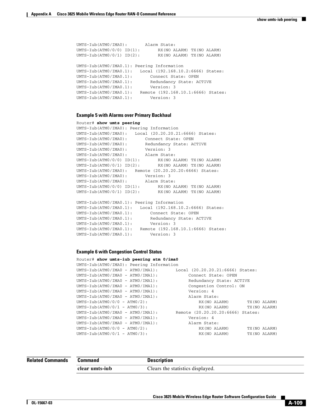 Cisco Systems 3825 manual Example 5 with Alarms over Primary Backhaul, Example 6 with Congestion Control Status, 109 