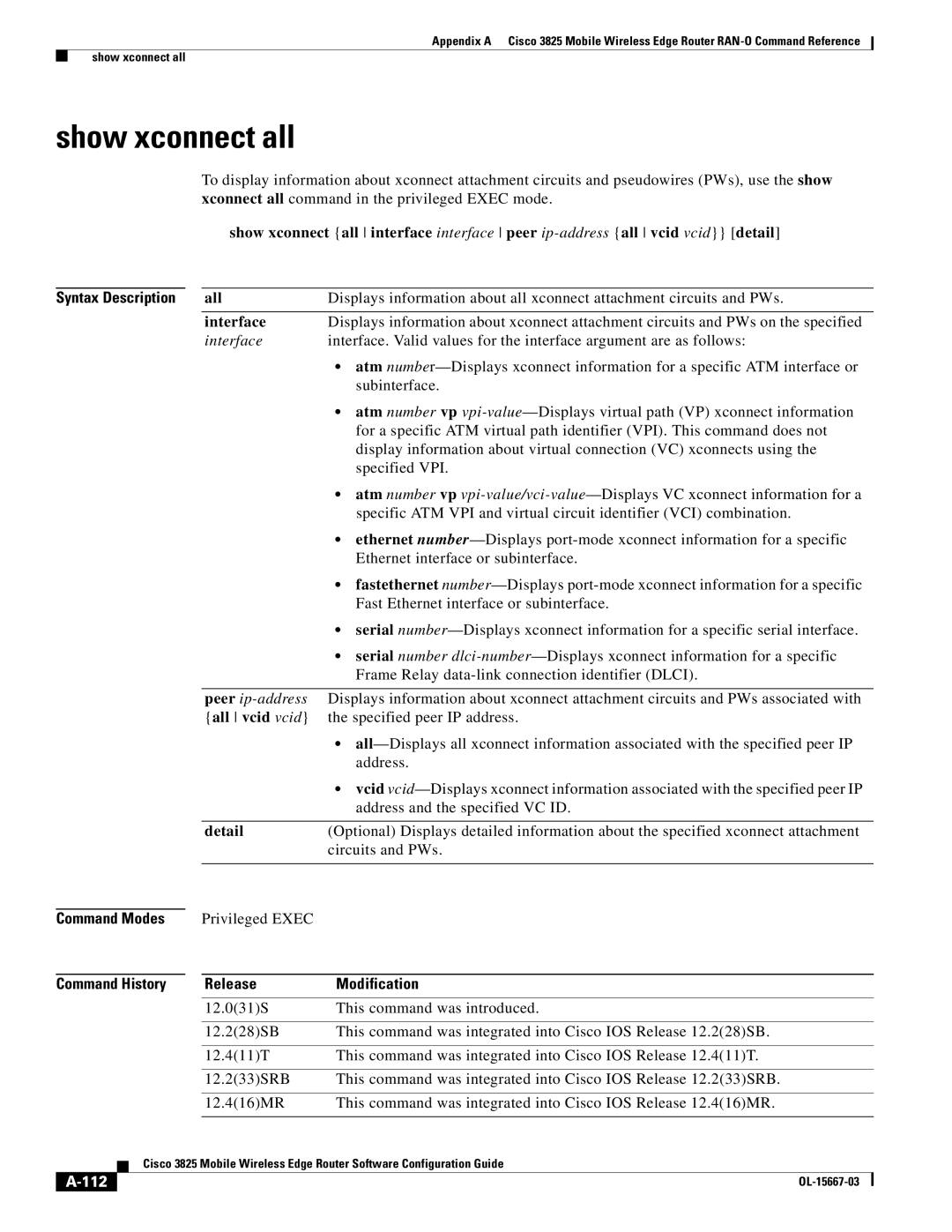 Cisco Systems 3825 manual Show xconnect all, 112 