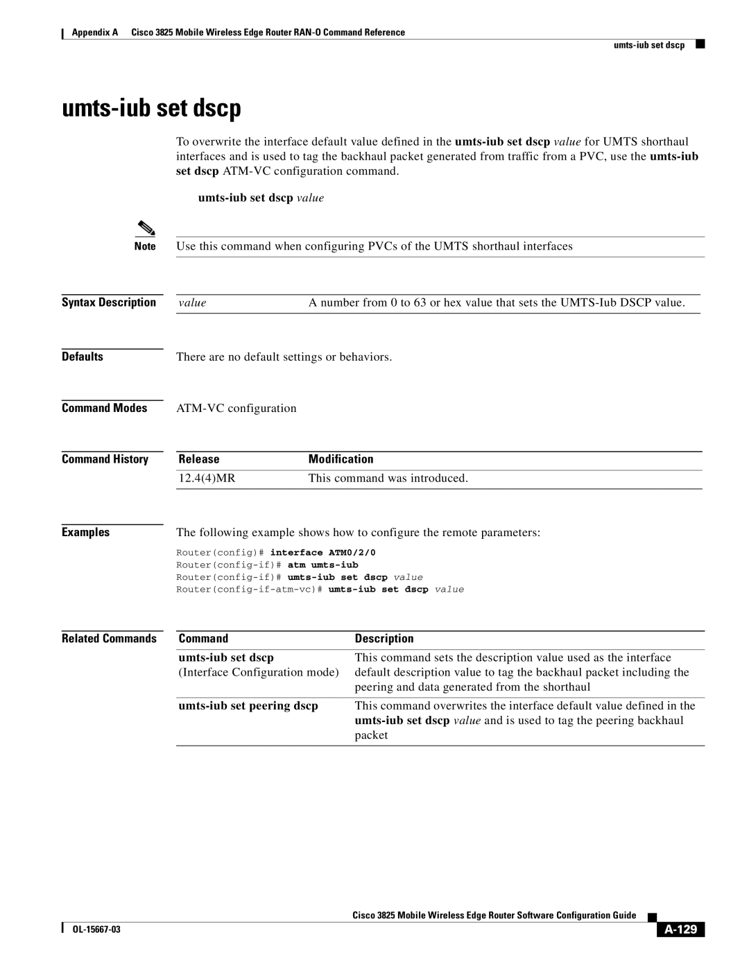 Cisco Systems 3825 manual Umts-iub set dscp value, Umts-iub set peering dscp, 129 