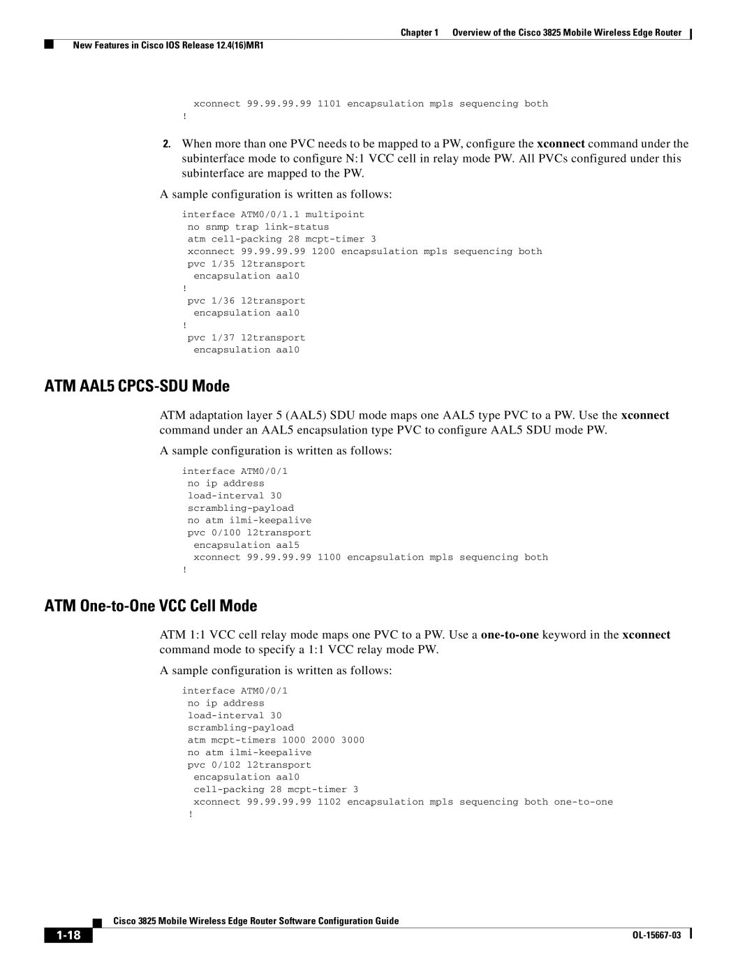 Cisco Systems 3825 manual ATM AAL5 CPCS-SDU Mode, ATM One-to-One VCC Cell Mode 