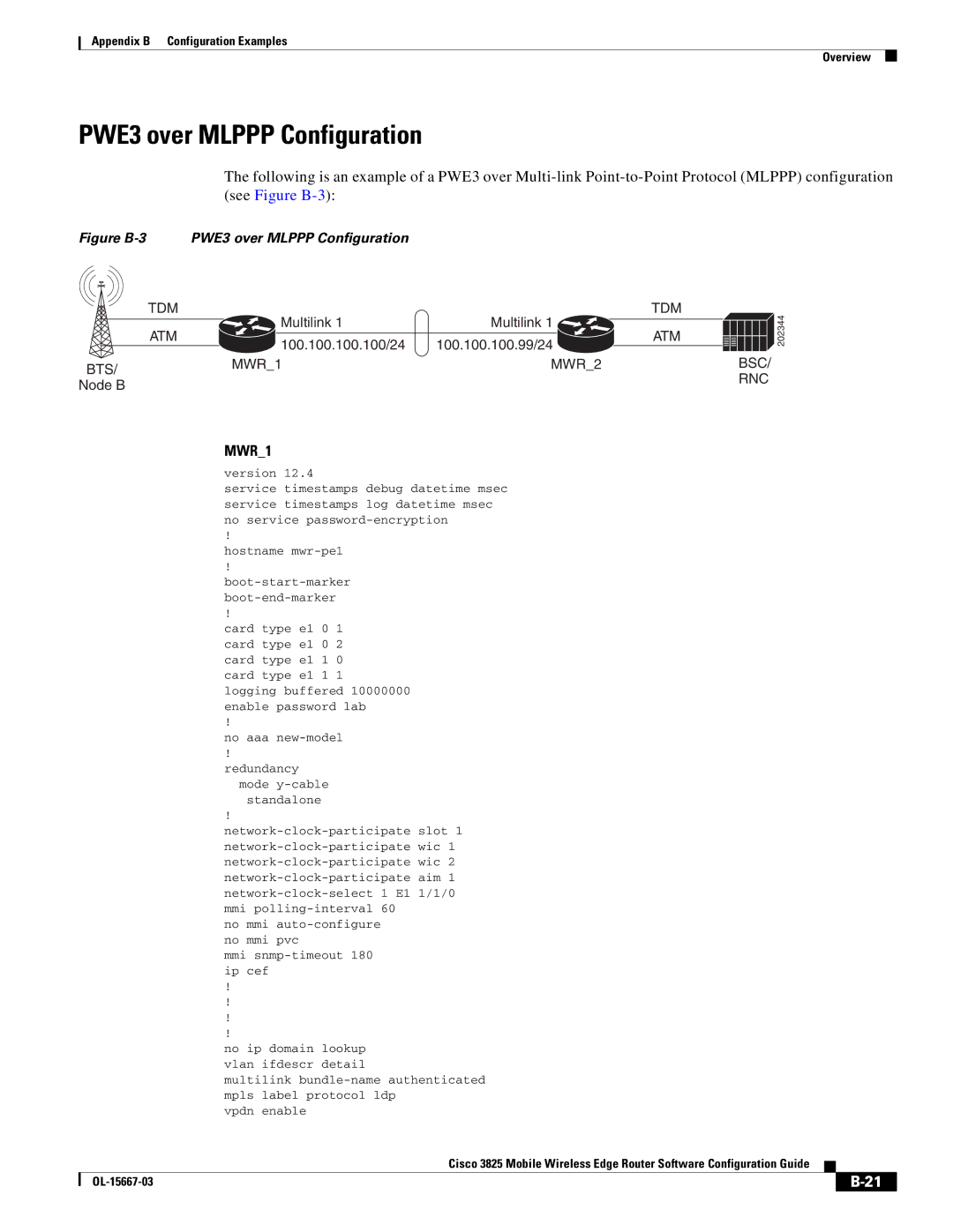 Cisco Systems 3825 manual Figure B-3 PWE3 over Mlppp Configuration 