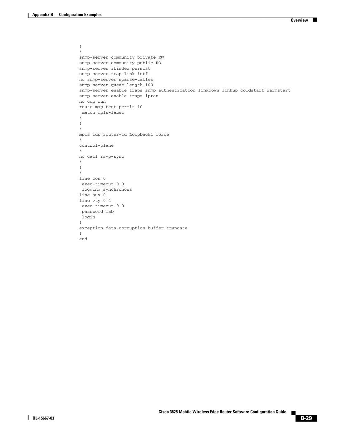 Cisco Systems 3825 manual Appendix B Configuration Examples Overview 