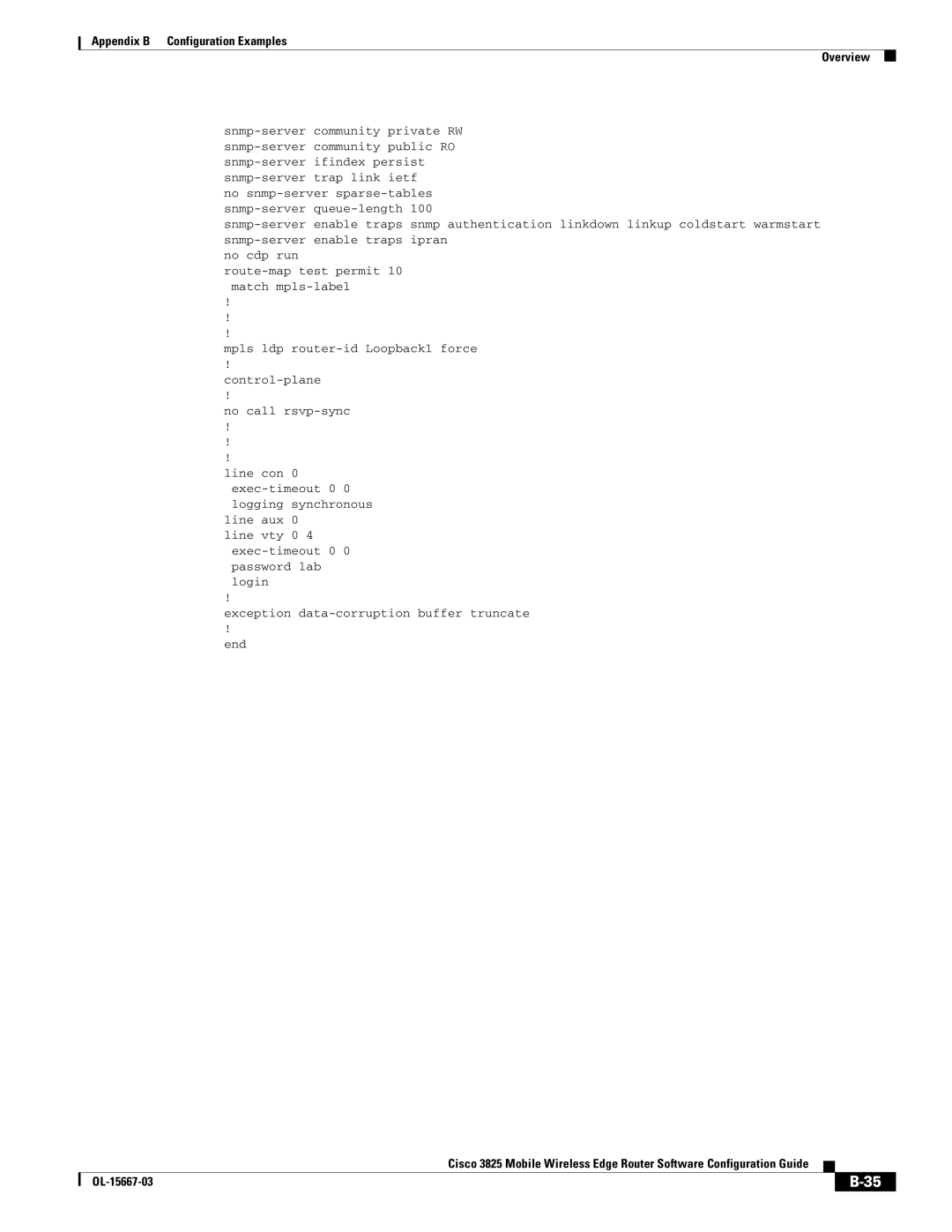 Cisco Systems 3825 manual Appendix B Configuration Examples Overview 