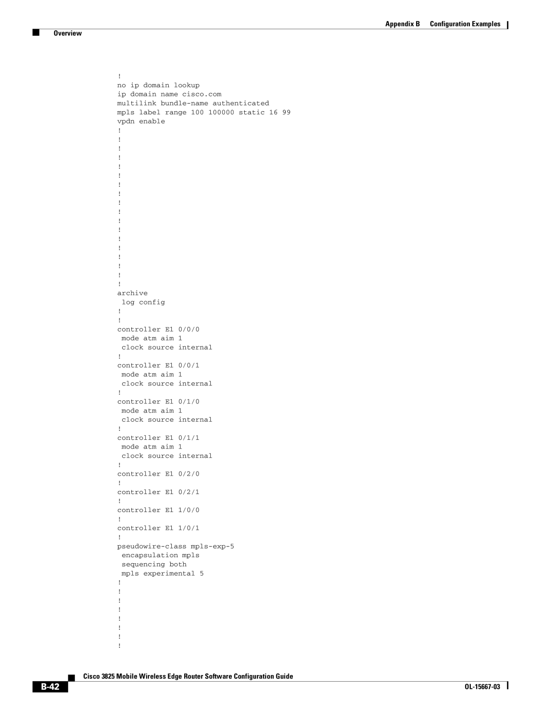 Cisco Systems 3825 manual Appendix B Configuration Examples Overview 