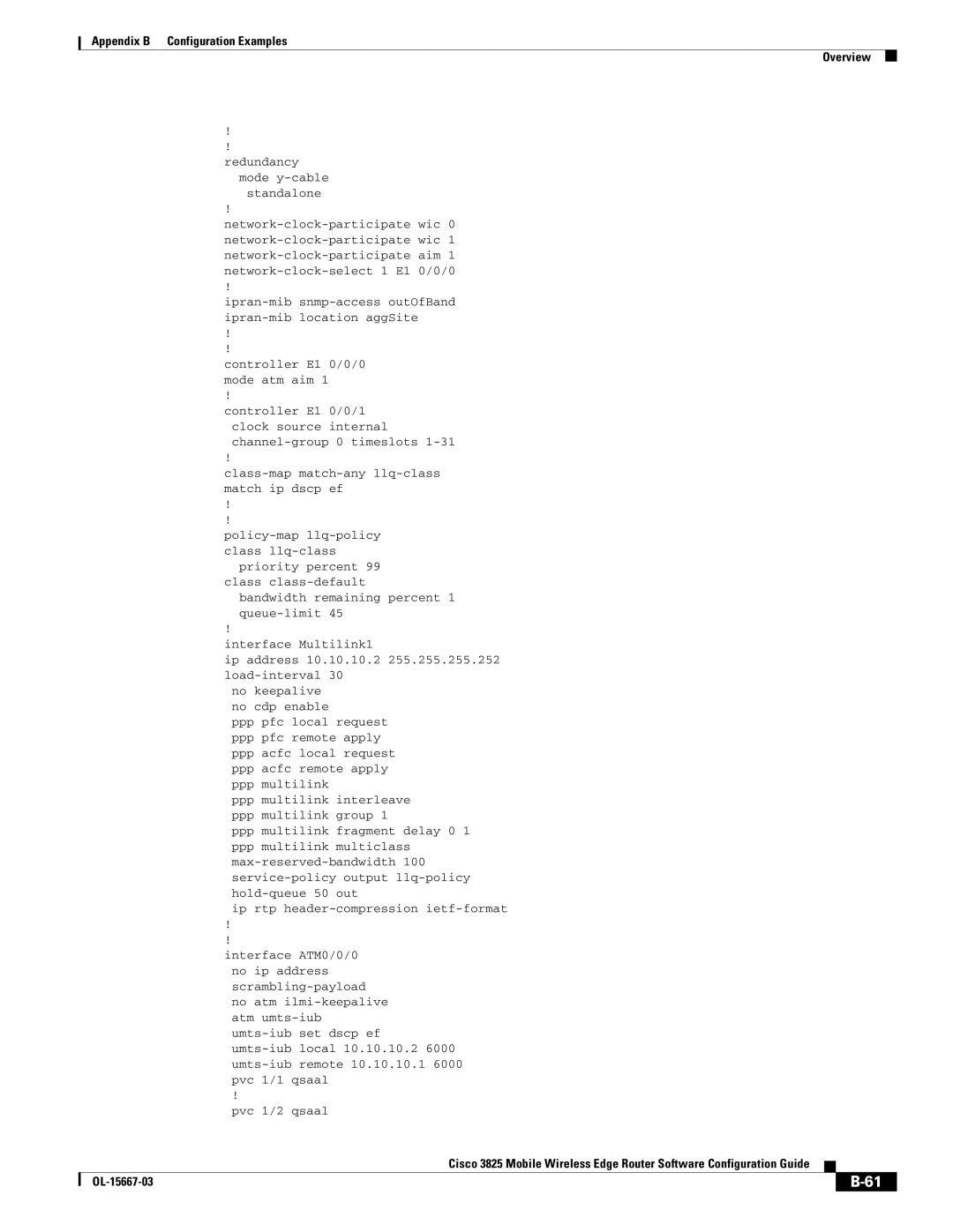 Cisco Systems 3825 manual Appendix B Configuration Examples Overview 