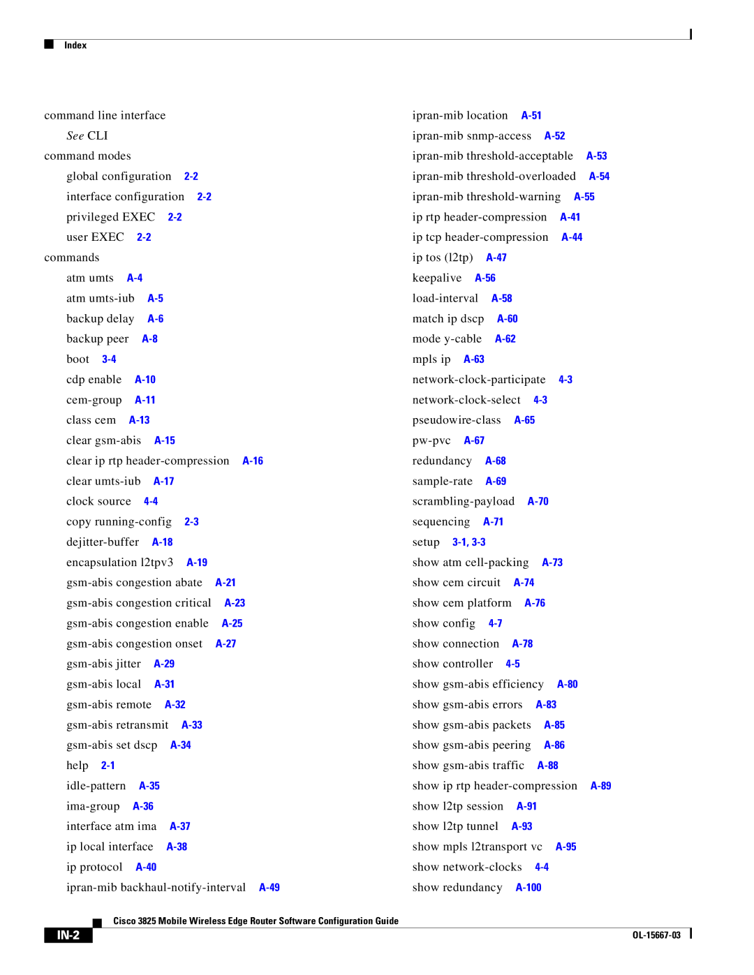 Cisco Systems 3825 manual Command line interface, IN-2 