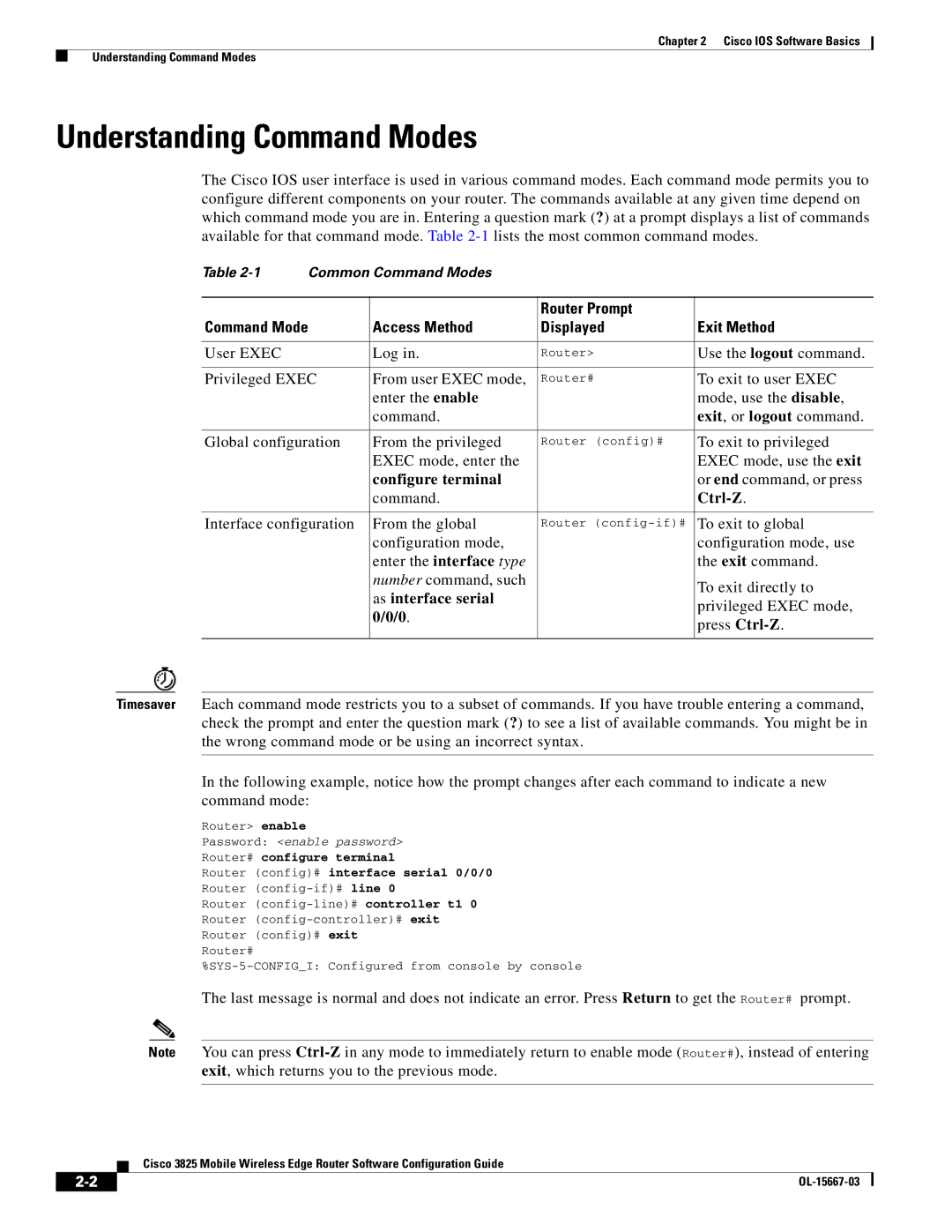 Cisco Systems 3825 manual Understanding Command Modes, Configure terminal, Ctrl-Z, As interface serial 