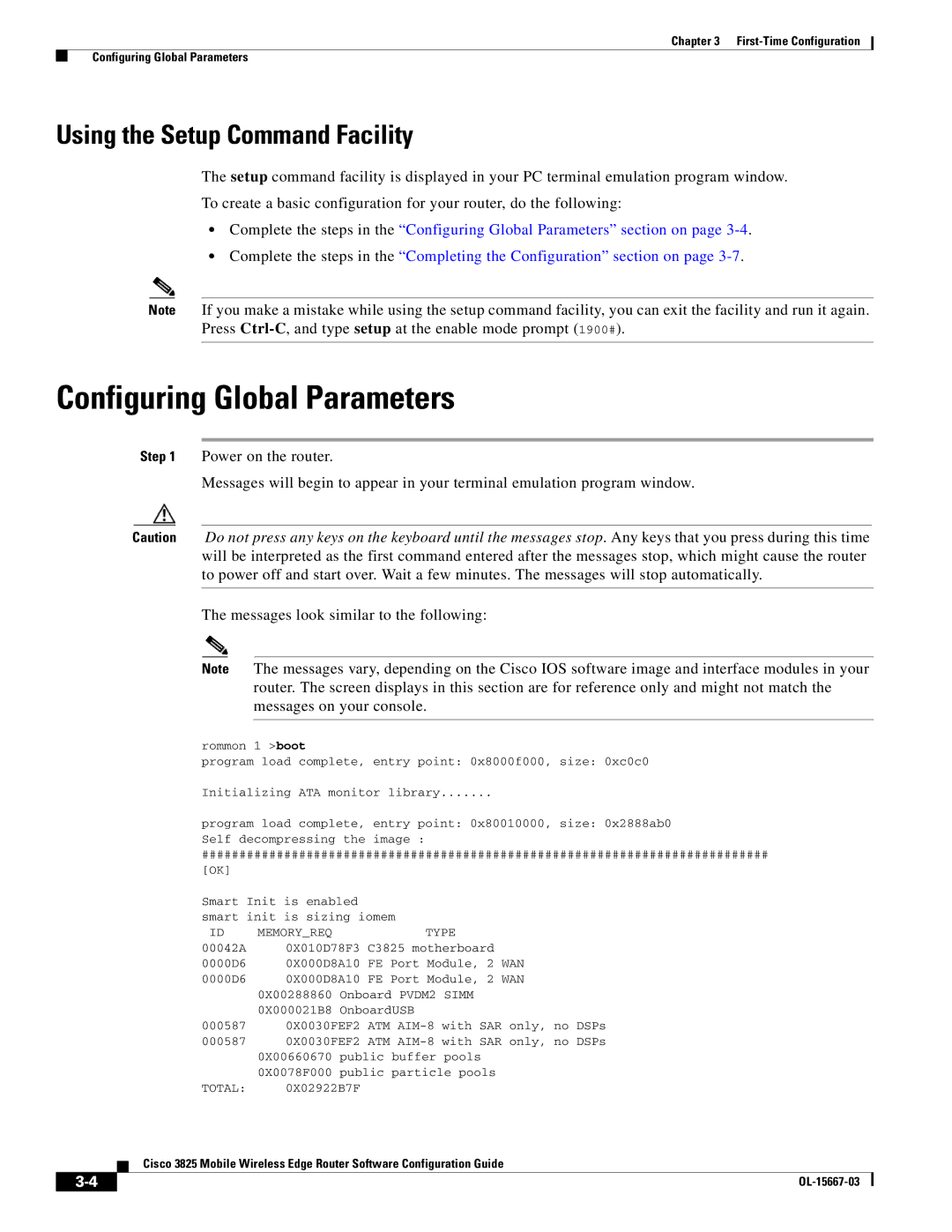 Cisco Systems 3825 manual Configuring Global Parameters, Using the Setup Command Facility, 0X02922B7F 