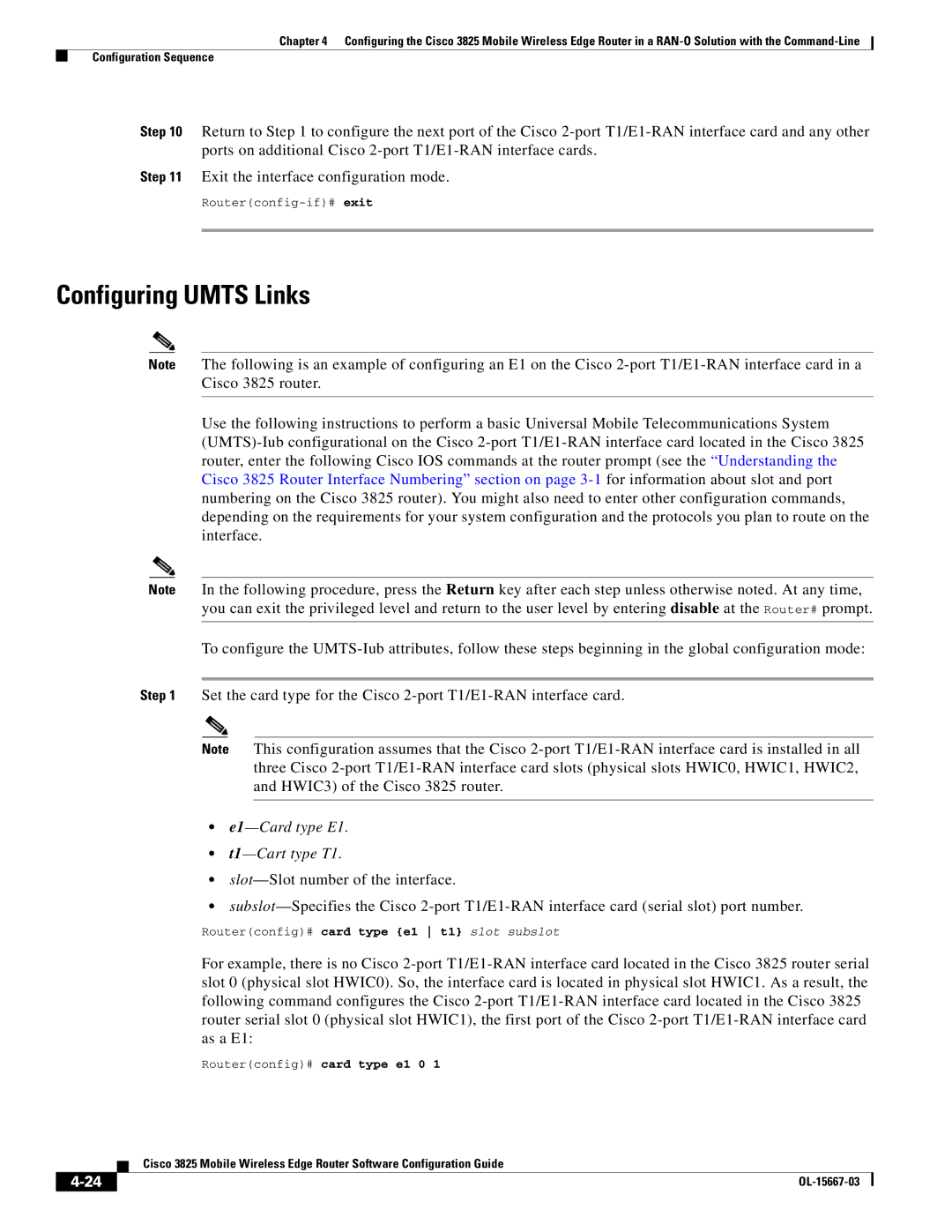 Cisco Systems 3825 manual Configuring Umts Links, Routerconfig-if# exit 