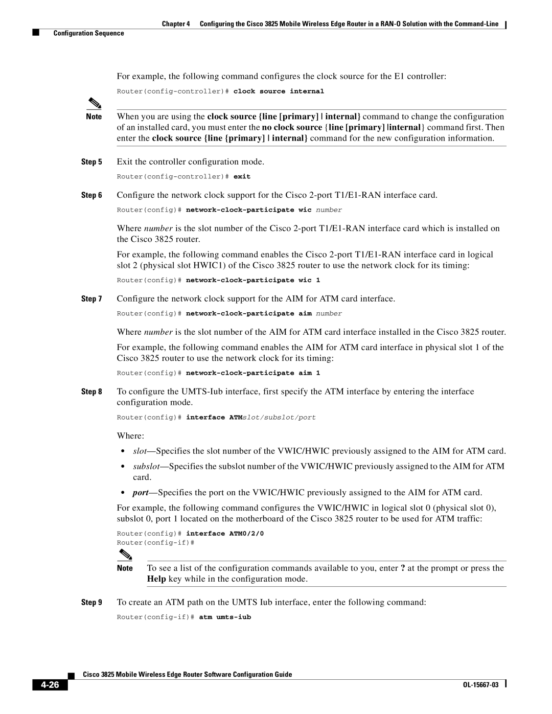 Cisco Systems 3825 Routerconfig# network-clock-participate wic number, Routerconfig# network-clock-participate aim number 