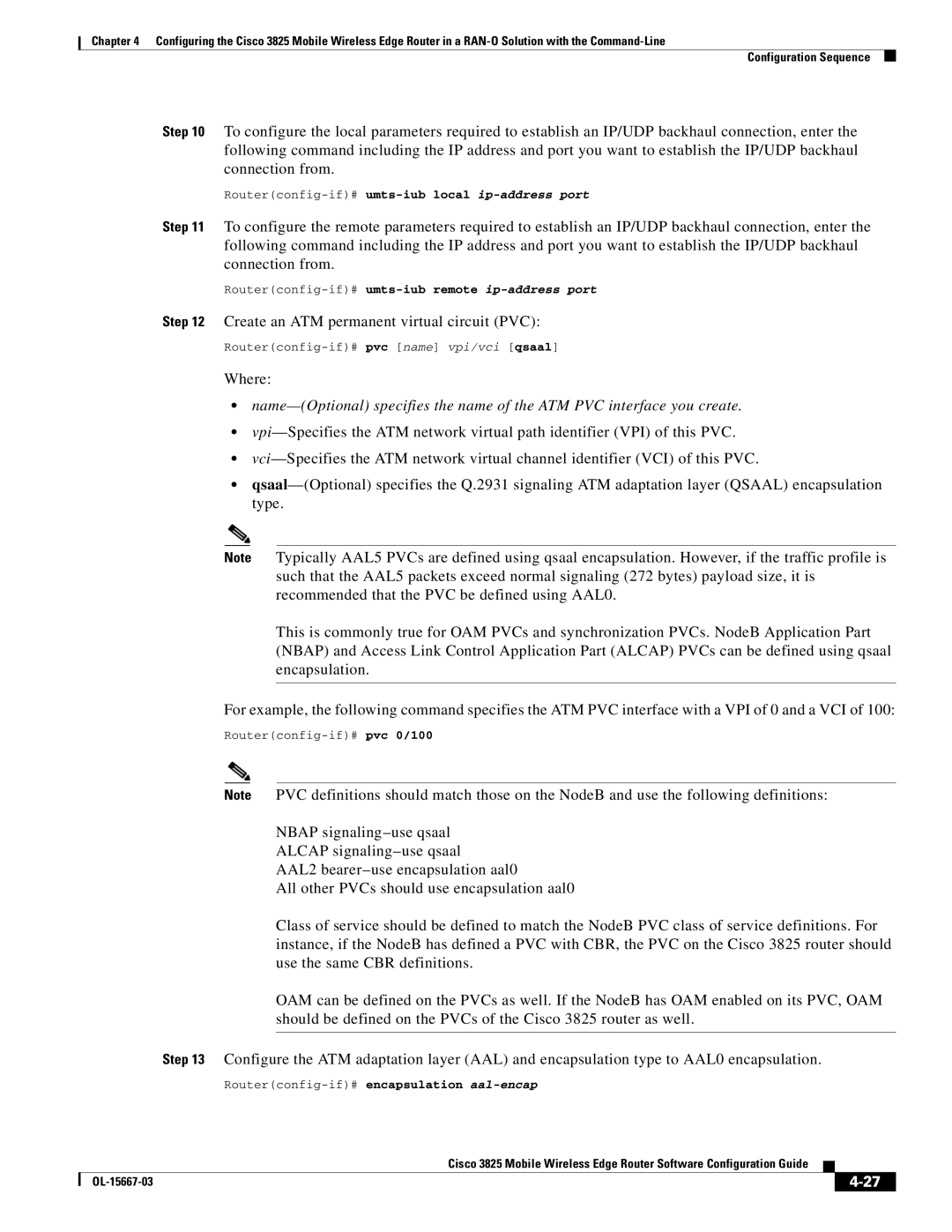 Cisco Systems 3825 manual Create an ATM permanent virtual circuit PVC 