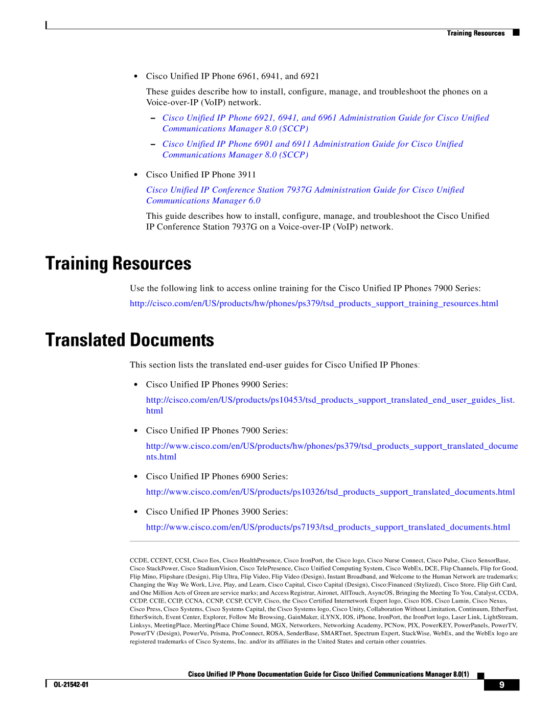 Cisco Systems 3900, 6900, 9900 manual Training Resources, Translated Documents 