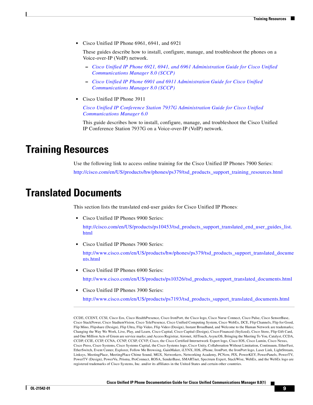 Cisco Systems 3900, 6900, 9900 manual Training Resources, Translated Documents 