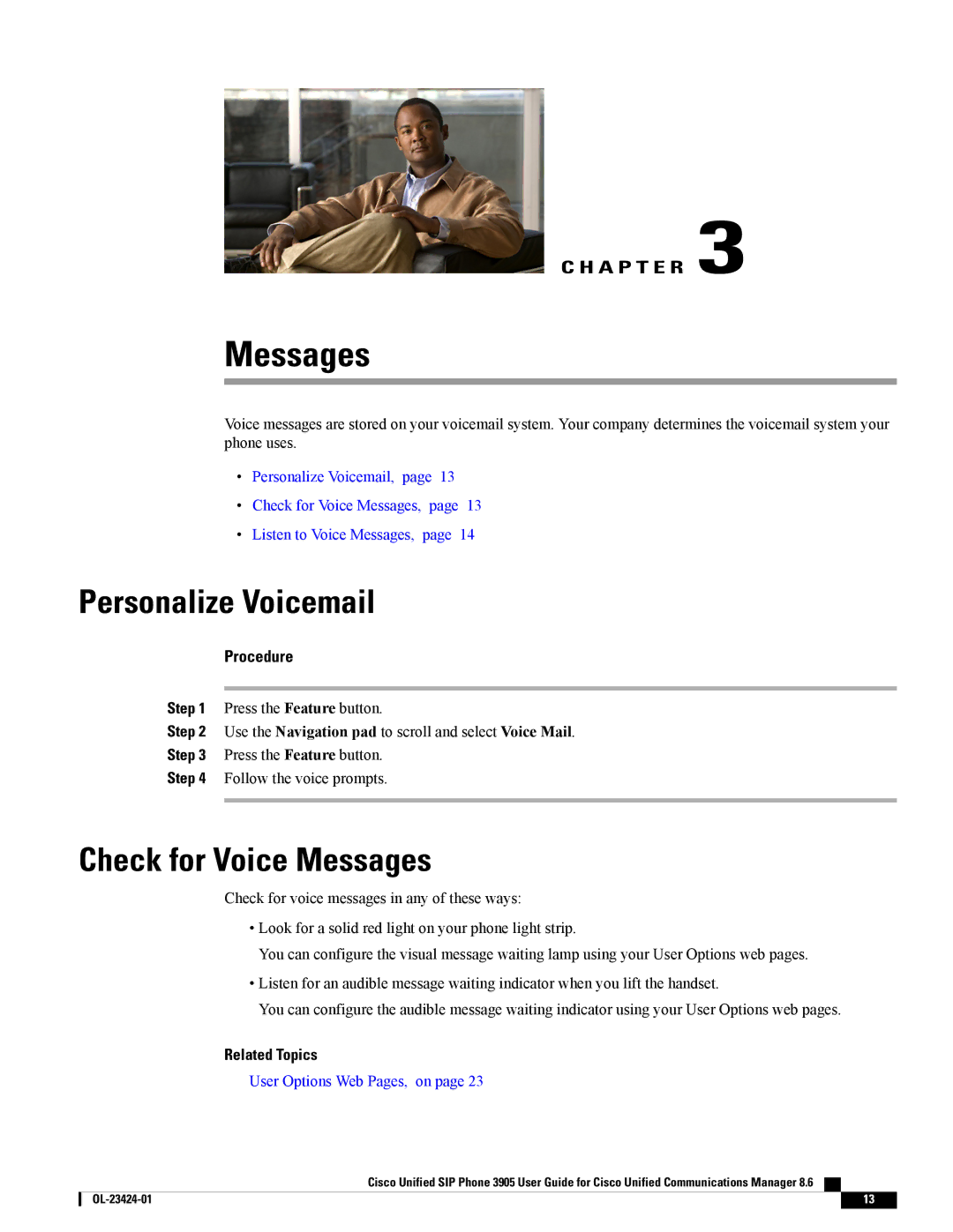 Cisco Systems 3905 manual Personalize Voicemail, Check for Voice Messages 