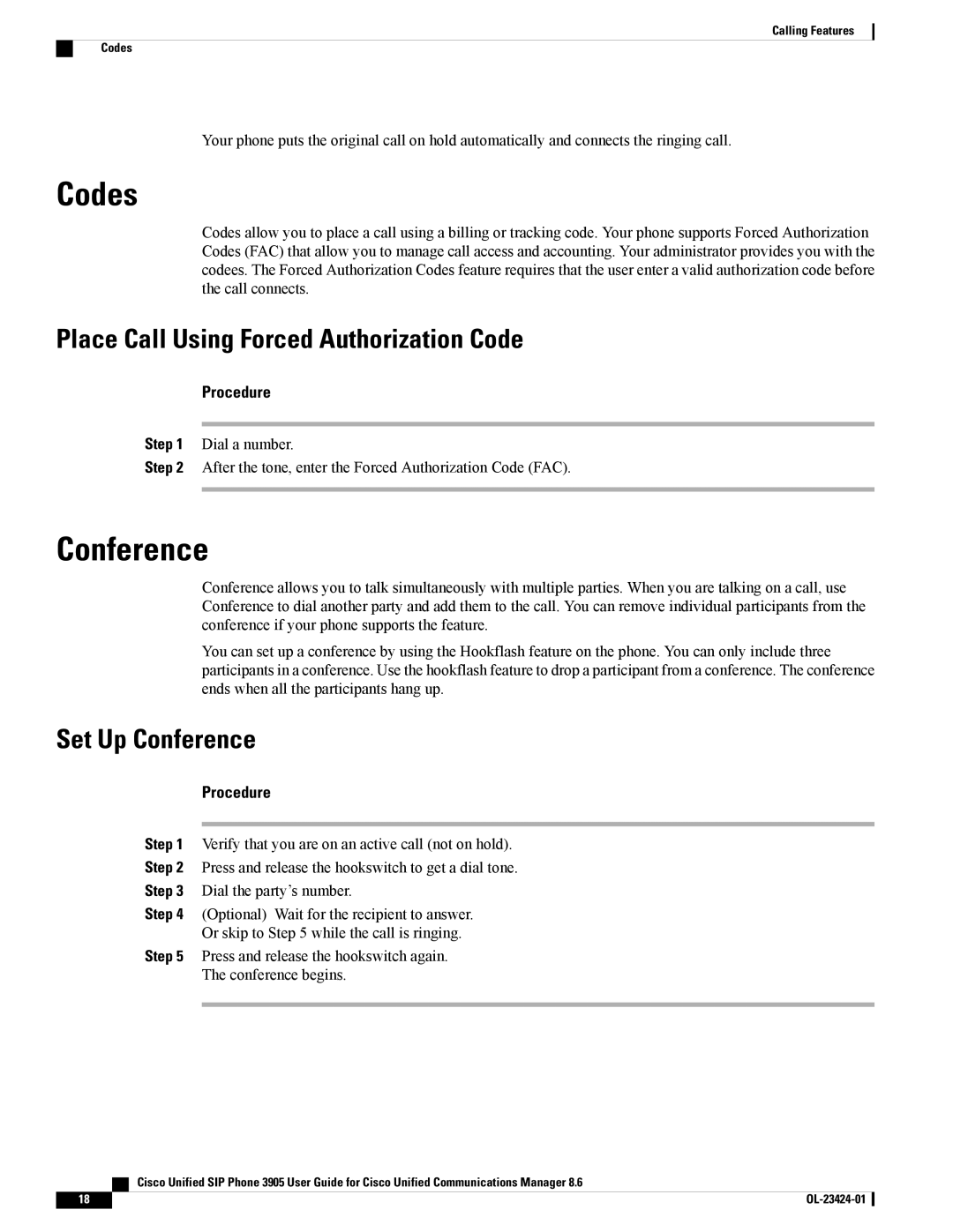 Cisco Systems 3905 manual Codes, Place Call Using Forced Authorization Code, Set Up Conference 