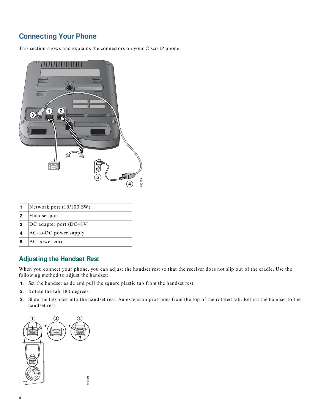 Cisco Systems 3911 manual Connecting Your Phone, Adjusting the Handset Rest 