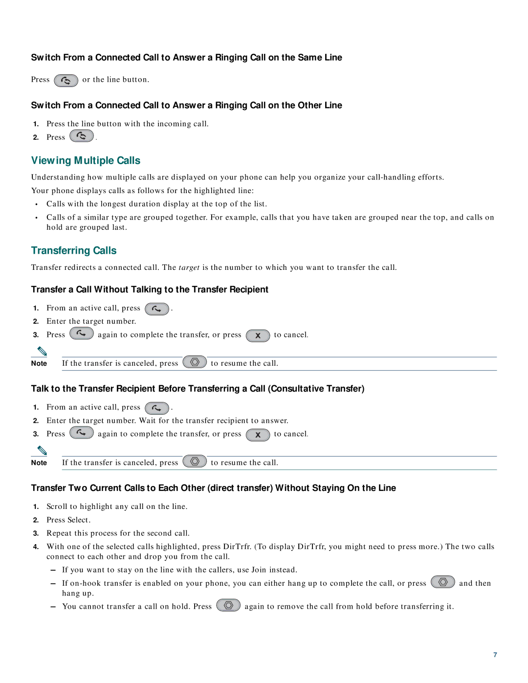 Cisco Systems 3911 Viewing Multiple Calls, Transferring Calls, Transfer a Call Without Talking to the Transfer Recipient 