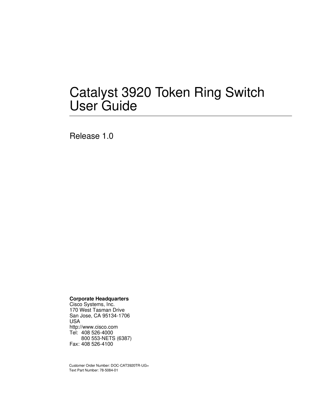 Cisco Systems manual Catalyst 3920 Token Ring Switch User Guide 