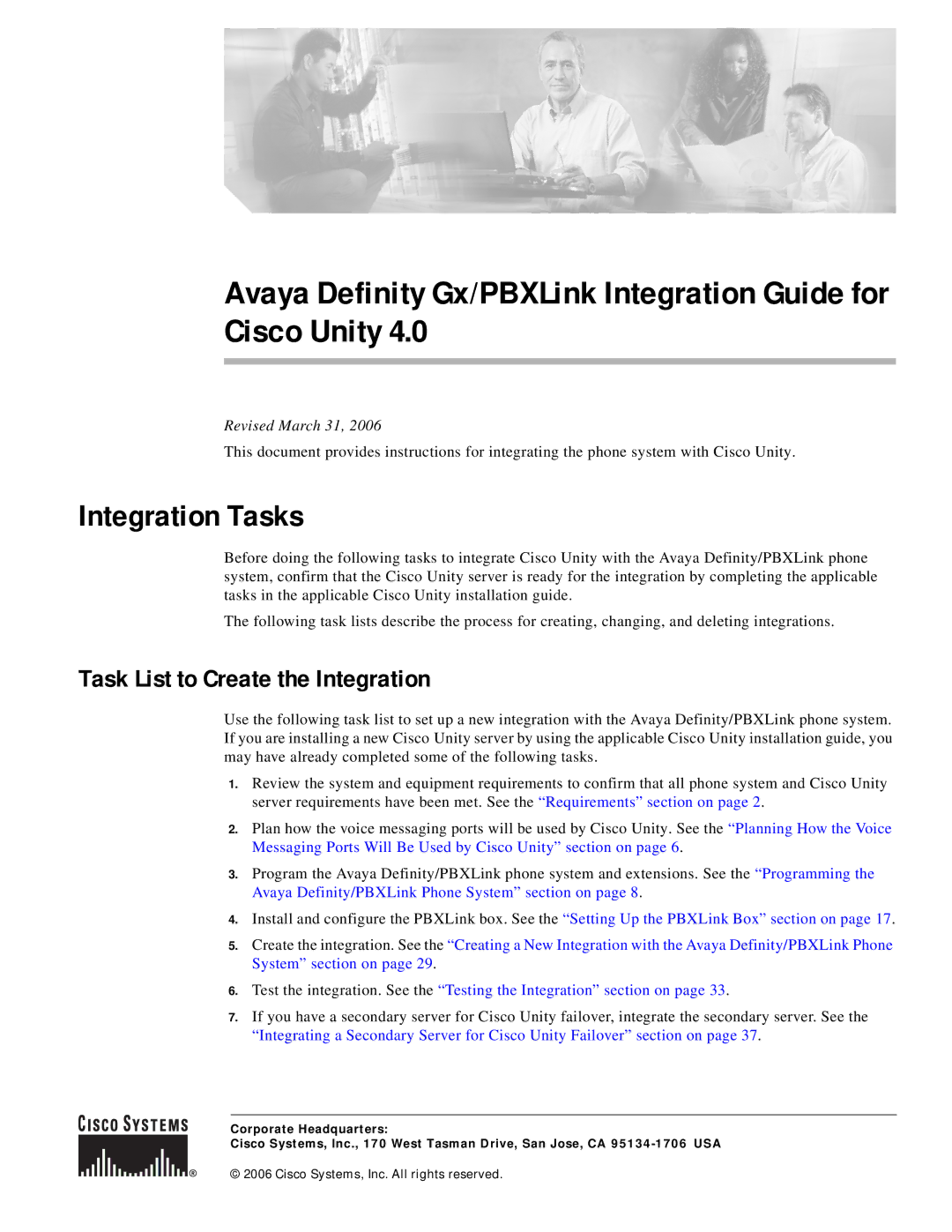 Cisco Systems 4 manual Integration Tasks, Task List to Create the Integration 