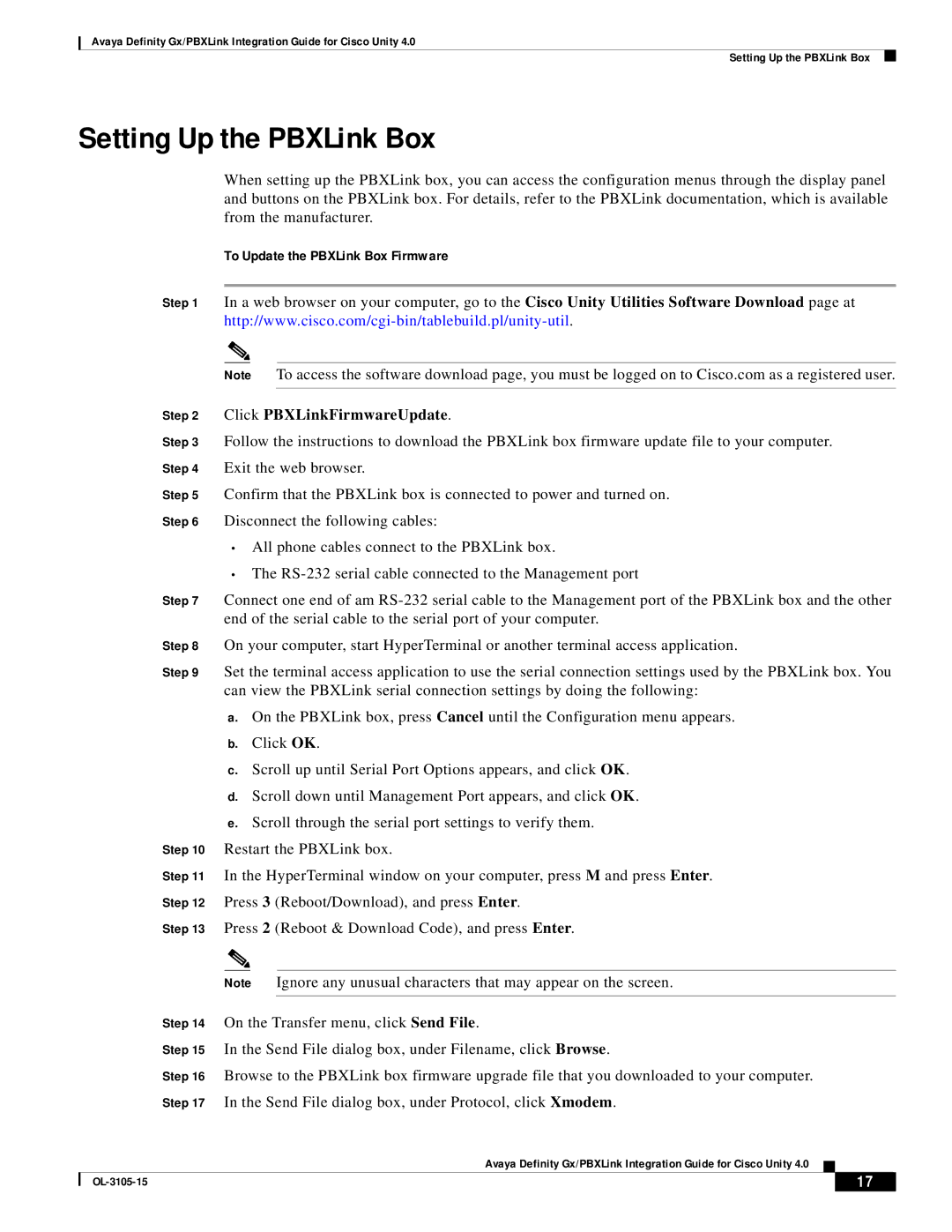 Cisco Systems 4 manual Setting Up the PBXLink Box, To Update the PBXLink Box Firmware 