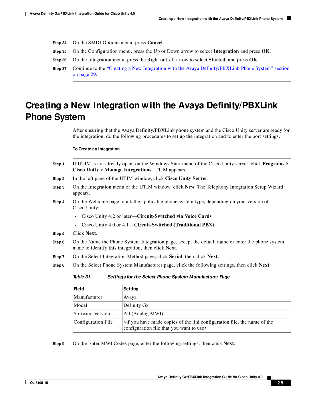 Cisco Systems 4 manual To Create an Integration, Field Setting 