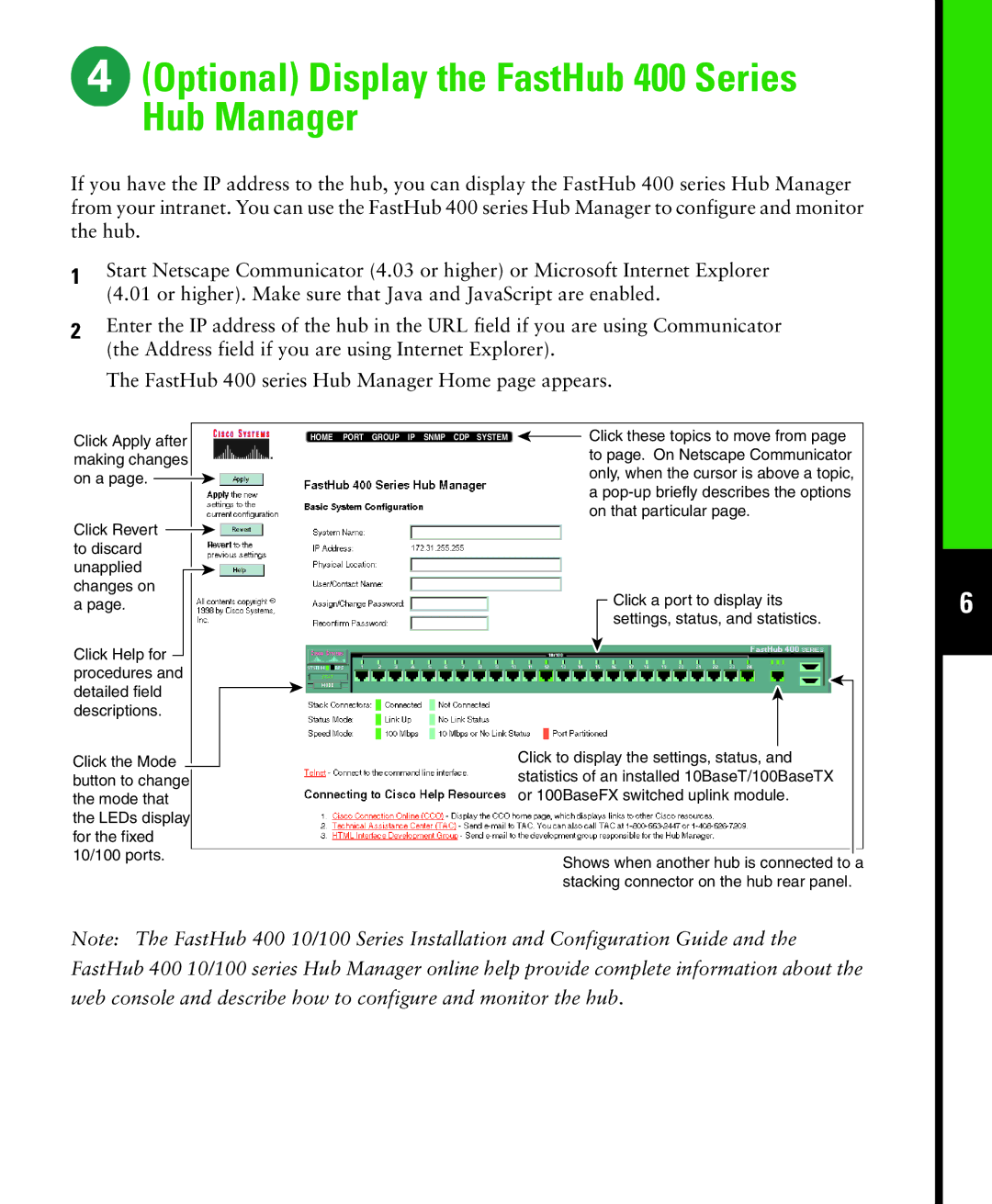 Cisco Systems quick start Optional Display the FastHub 400 Series Hub Manager 