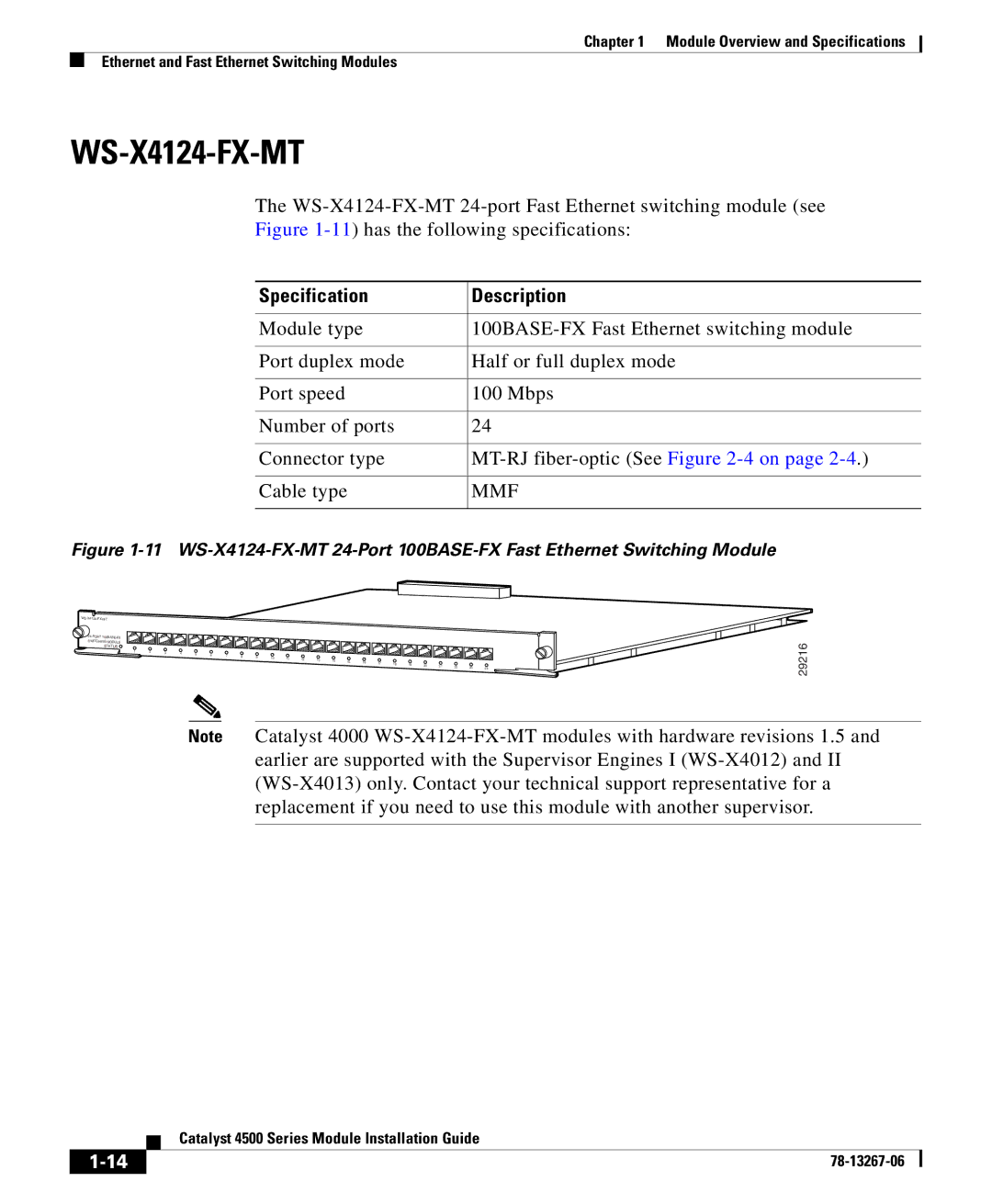 Cisco Systems 4000 specifications WS-X4124-FX-MT, Mmf 