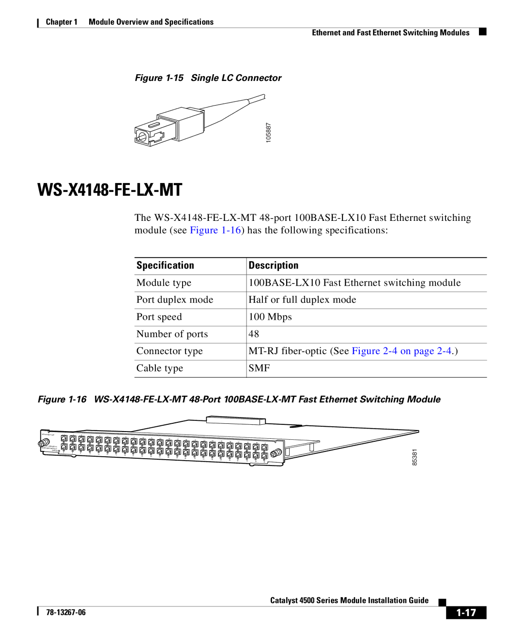 Cisco Systems 4000 specifications WS-X4148-FE-LX-MT 