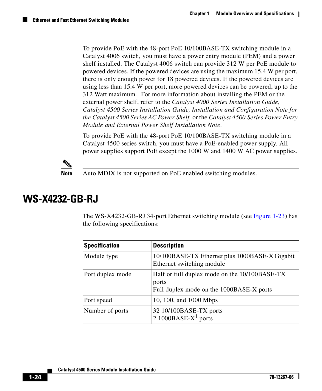 Cisco Systems 4000 specifications WS-X4232-GB-RJ 