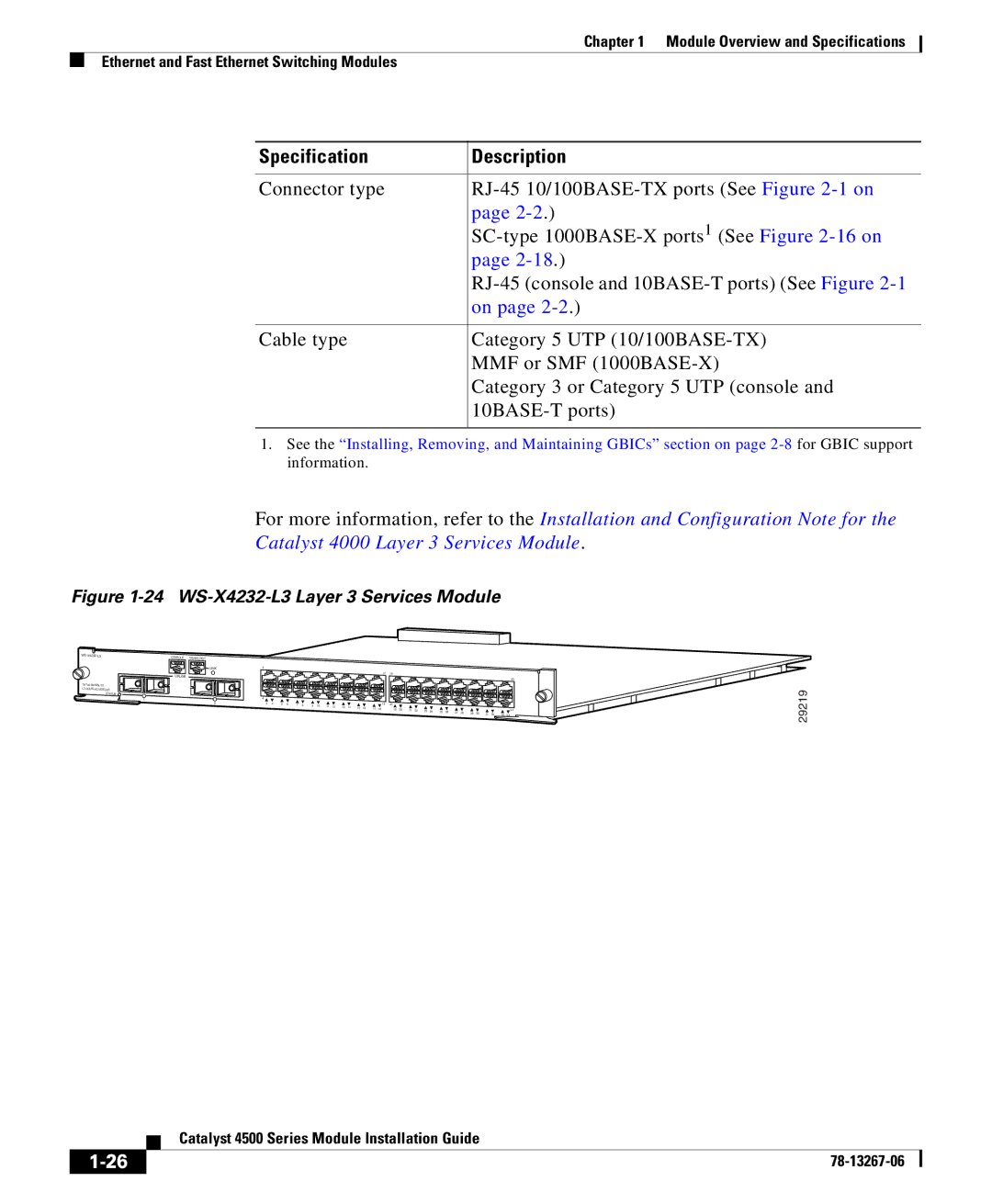 Cisco Systems 4000 specifications WS-X4232-L3 Layer 3 Services Module 