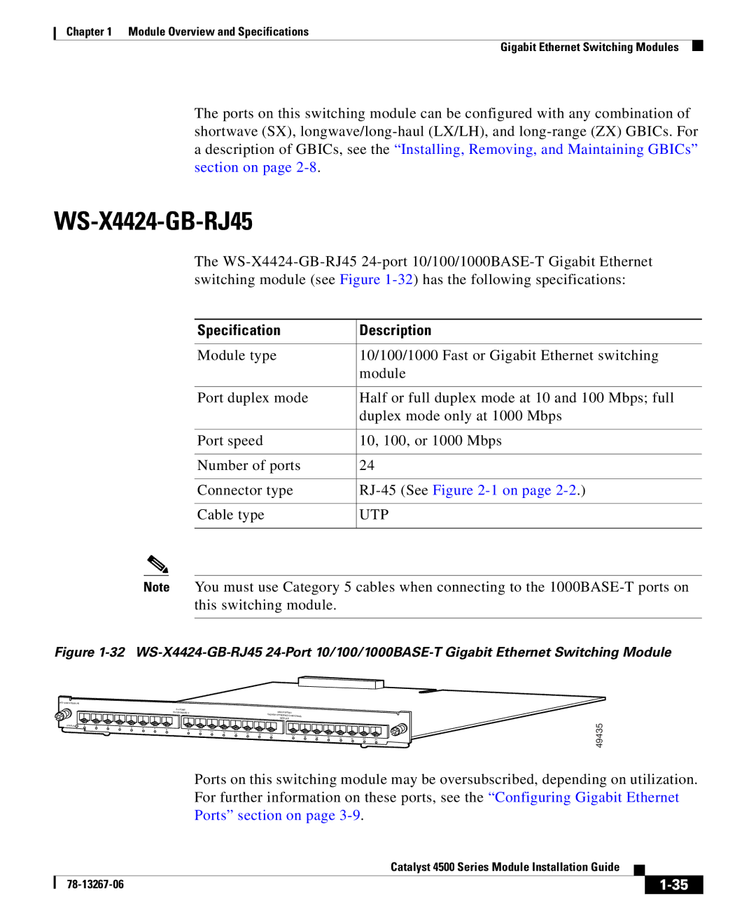 Cisco Systems 4000 specifications WS-X4424-GB-RJ45 