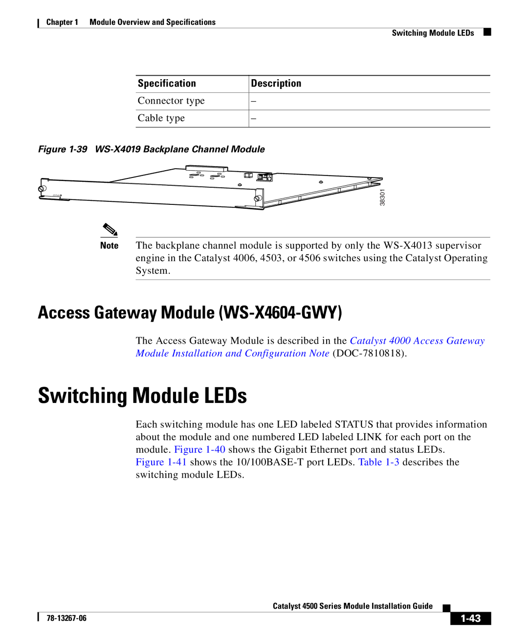 Cisco Systems 4000 specifications Switching Module LEDs, Access Gateway Module WS-X4604-GWY 