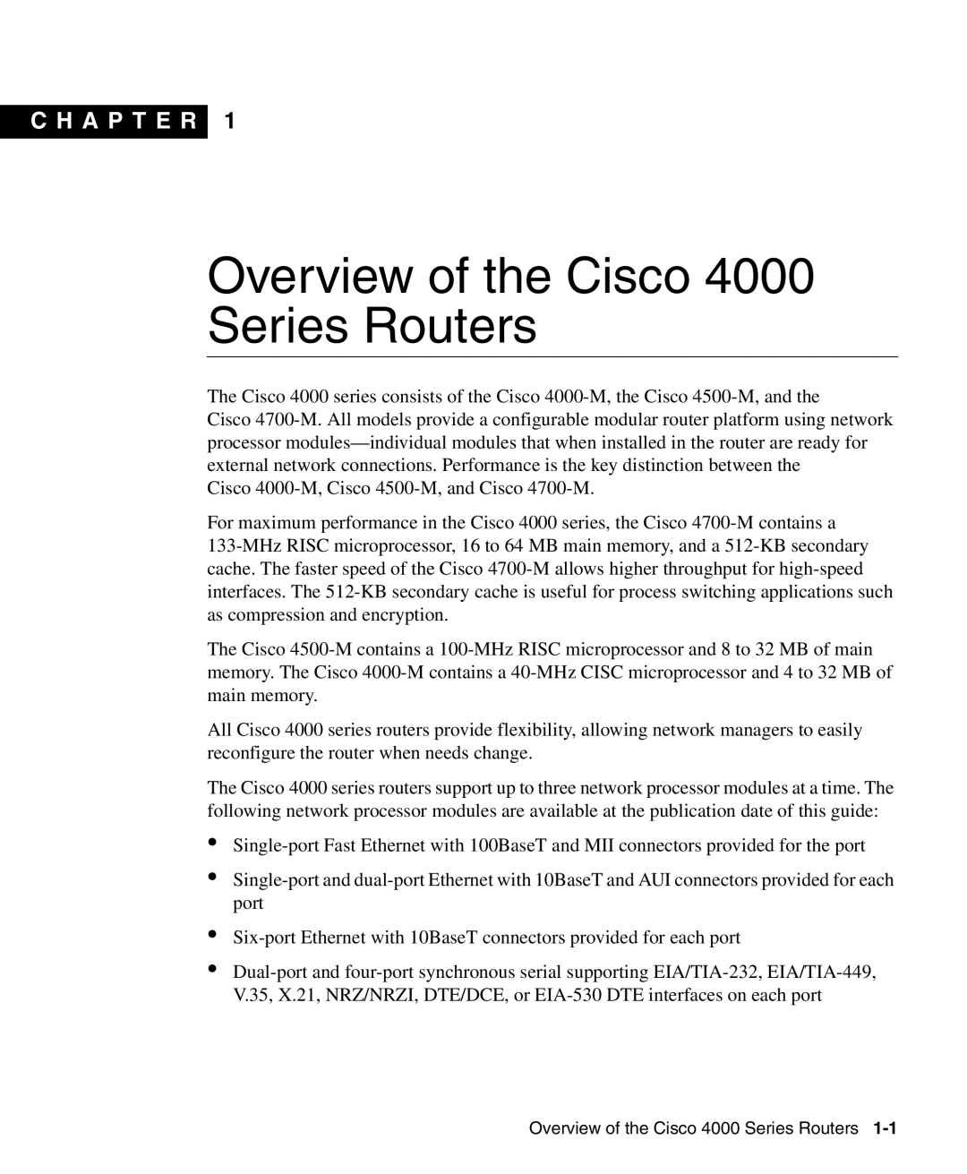 Cisco Systems 4000 manual Overview of the Cisco Series Routers 