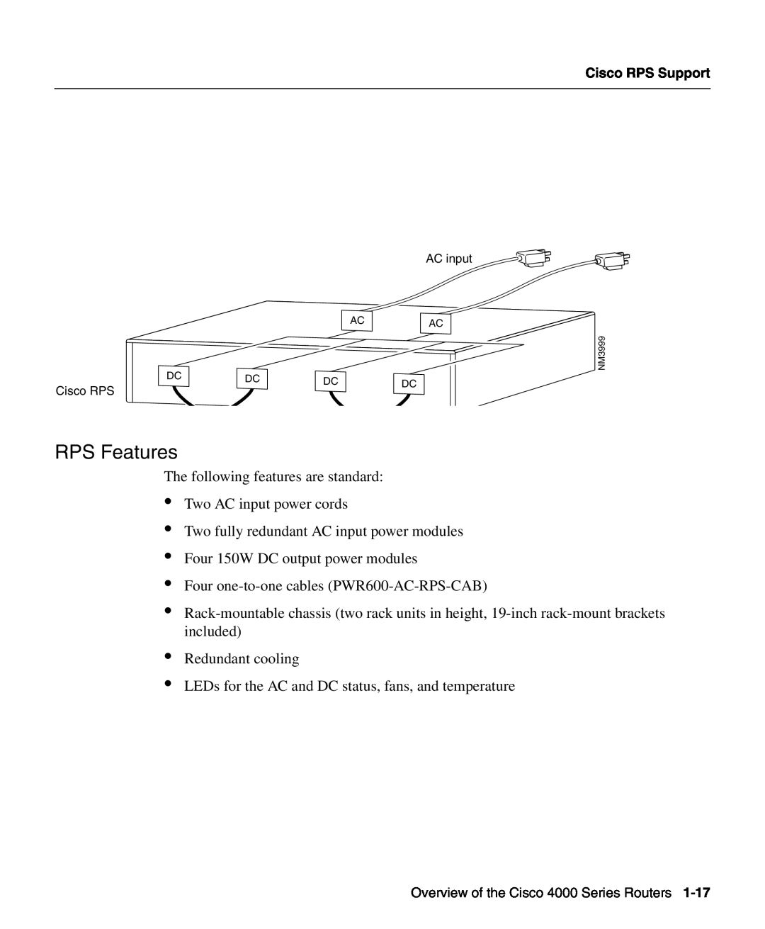 Cisco Systems 4000 manual RPS Features 