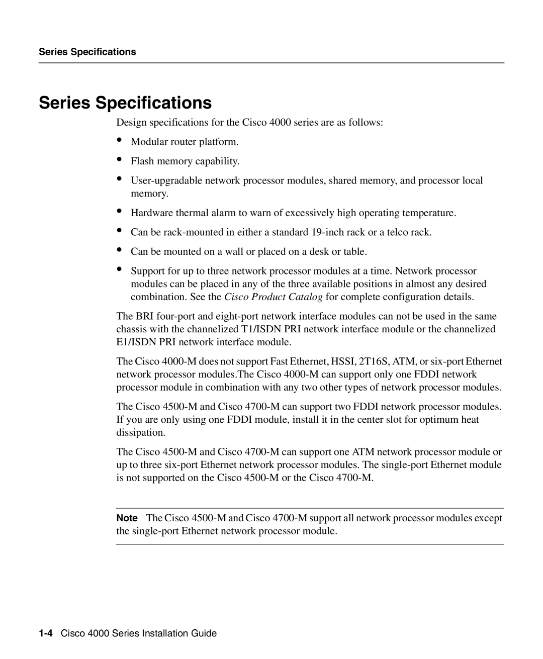 Cisco Systems 4000 manual Series Specifications 