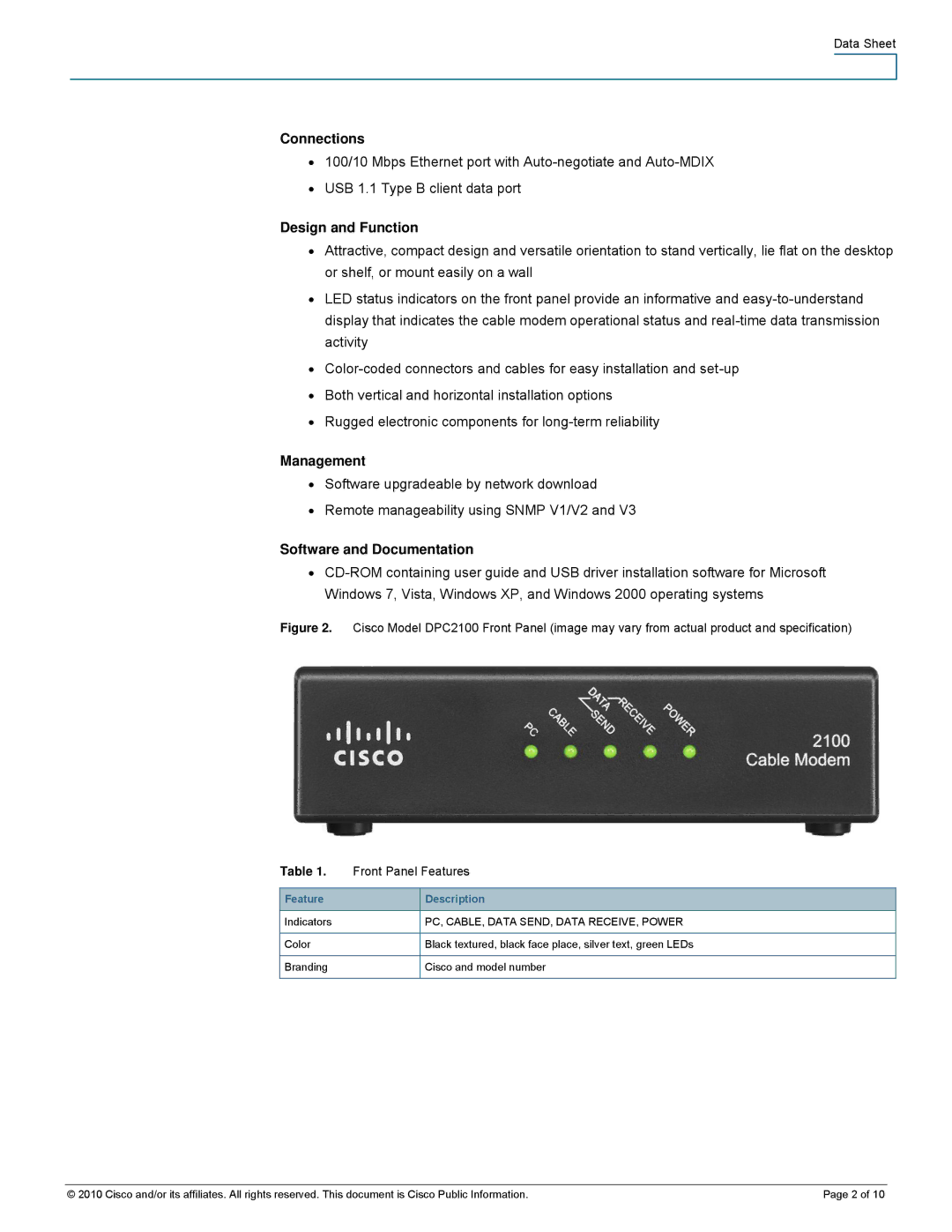 Cisco Systems 4012460 specifications Connections, Feature Description 