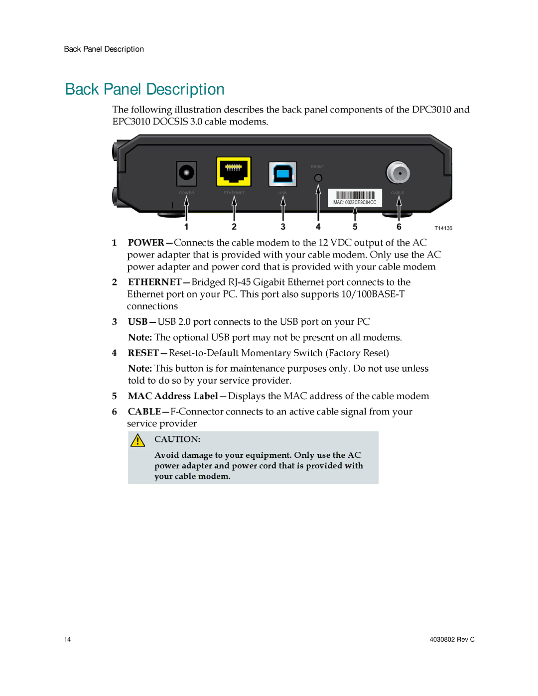 Cisco Systems 4027668, AAC400210112234 important safety instructions Back Panel Description 