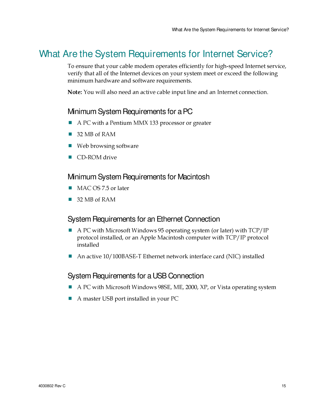 Cisco Systems AAC400210112234 What Are the System Requirements for Internet Service?, Minimum System Requirements for a PC 