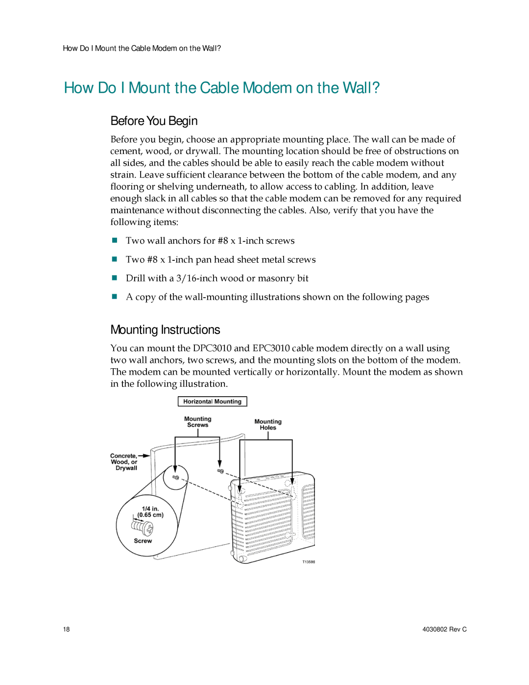 Cisco Systems 4027668 How Do I Mount the Cable Modem on the Wall?, Before You Begin, Mounting Instructions 