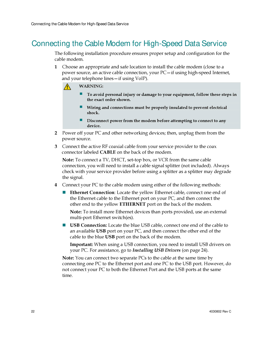 Cisco Systems 4027668, AAC400210112234 important safety instructions Connecting the Cable Modem for High-Speed Data Service 