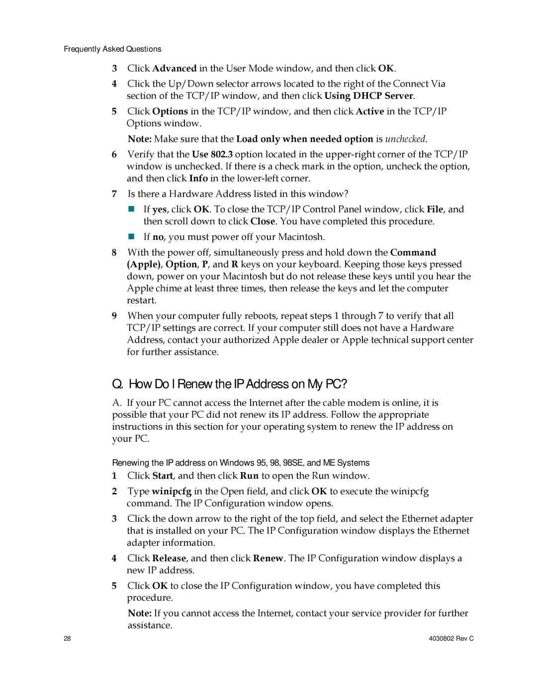 Cisco Systems 4027668, AAC400210112234 important safety instructions How Do I Renew the IP Address on My PC? 