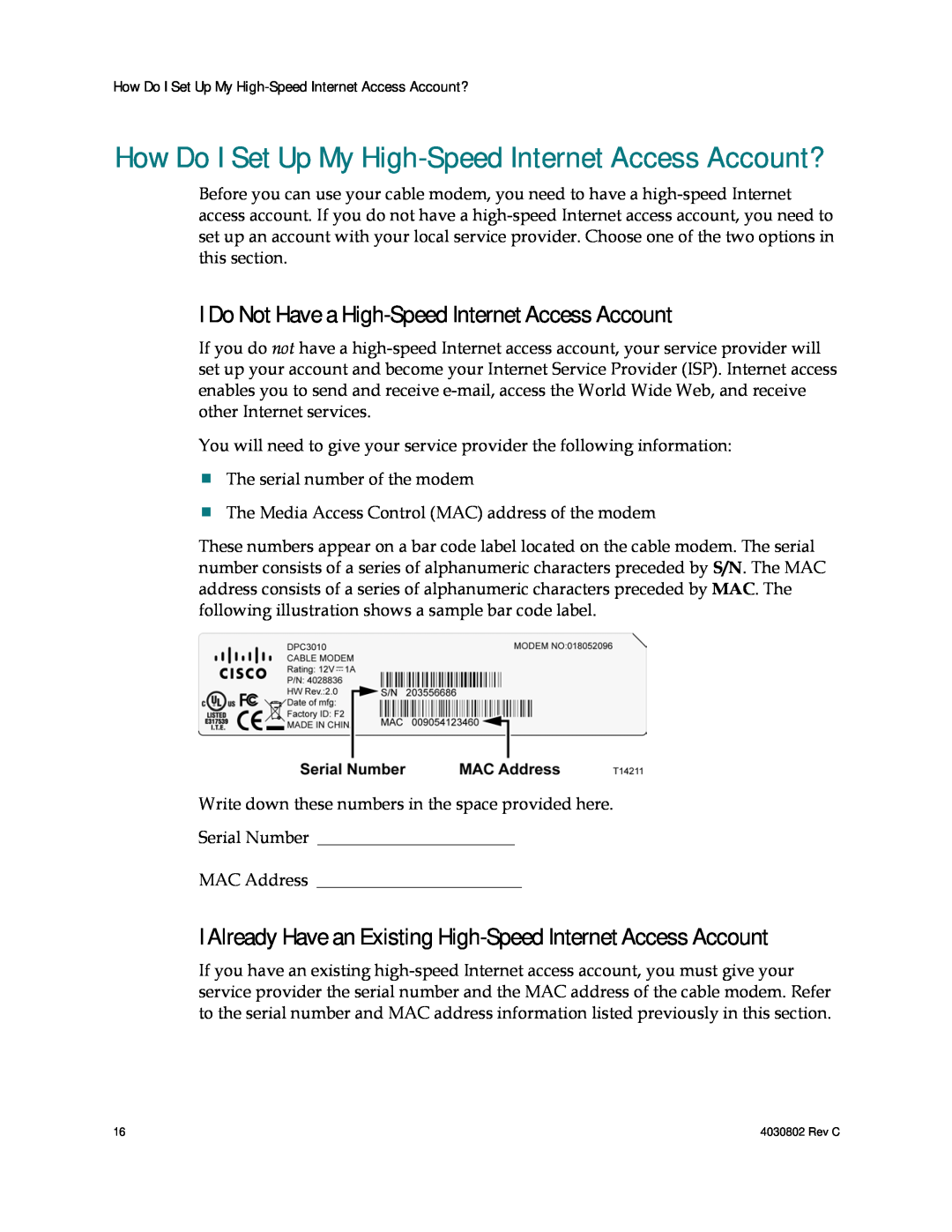Cisco Systems 4027668, AAC400210112234 important safety instructions How Do I Set Up My High-Speed Internet Access Account? 
