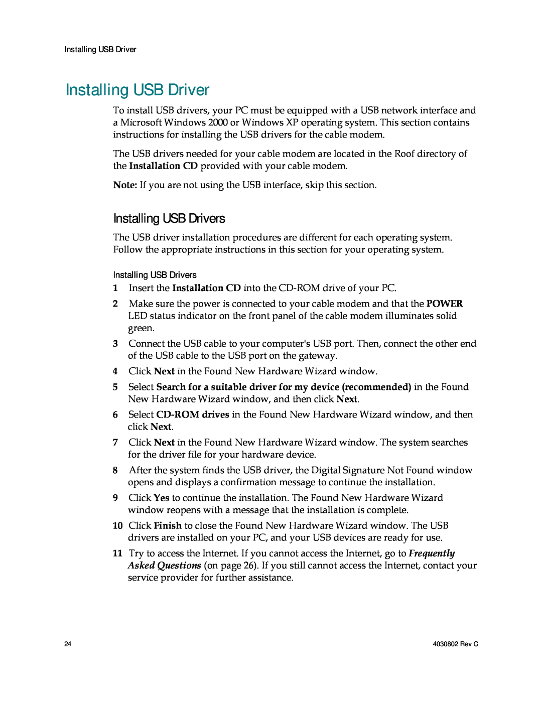 Cisco Systems 4027668, AAC400210112234 important safety instructions Installing USB Drivers 