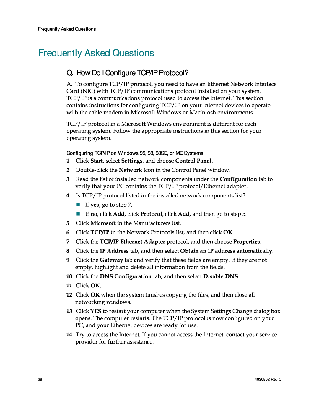 Cisco Systems 4027668, AAC400210112234 Frequently Asked Questions, Q. How Do I Configure TCP/IP Protocol? 