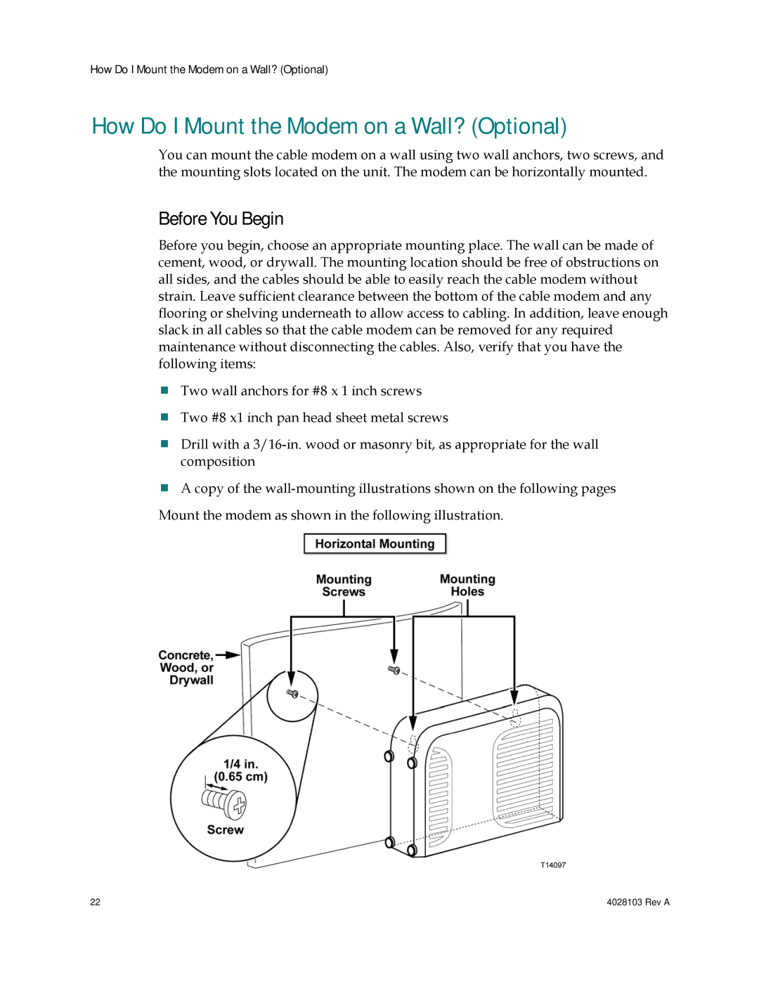 Cisco Systems 4027669 important safety instructions How Do I Mount the Modem on a Wall? Optional, Before You Begin 