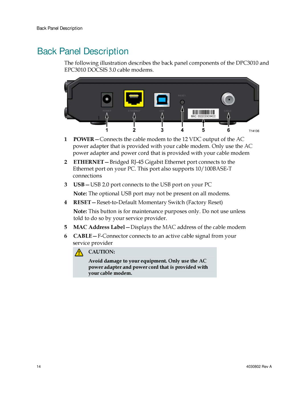 Cisco Systems 4027673 important safety instructions Back Panel Description 