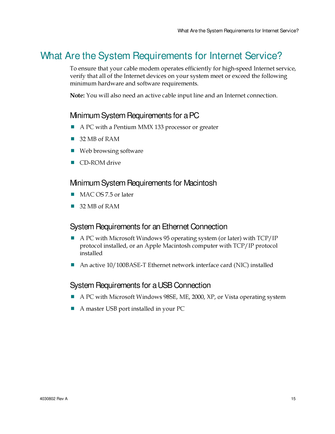 Cisco Systems 4027673 What Are the System Requirements for Internet Service?, Minimum System Requirements for a PC 