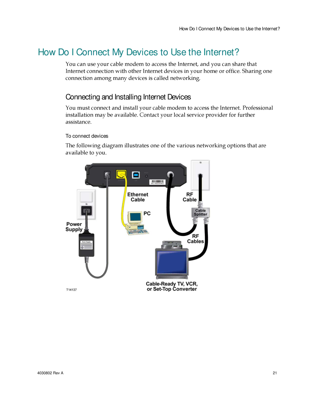 Cisco Systems 4027673 How Do I Connect My Devices to Use the Internet?, Connecting and Installing Internet Devices 