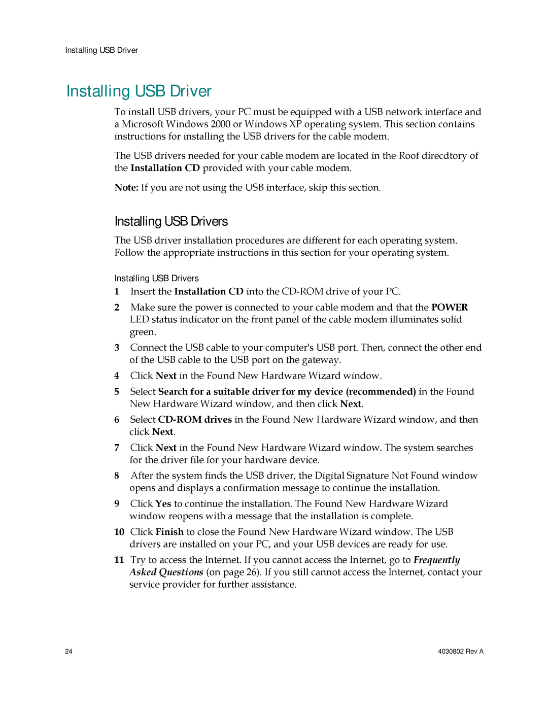 Cisco Systems 4027673 important safety instructions Installing USB Drivers 