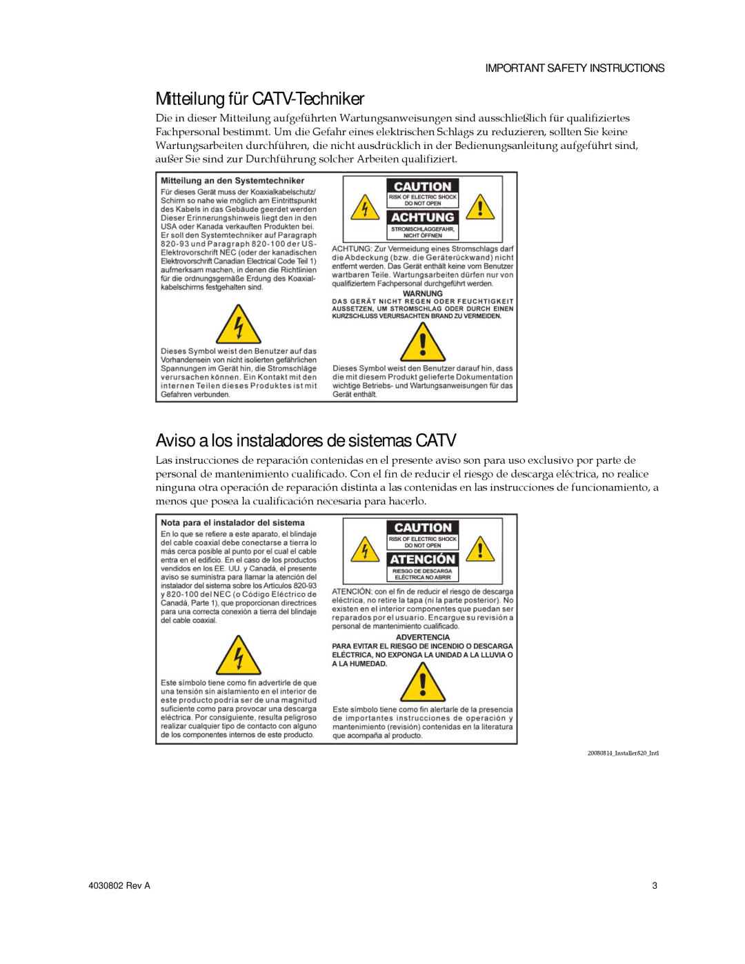 Cisco Systems 4027673 Mitteilung für CATV-Techniker, Aviso a los instaladores de sistemas Catv 